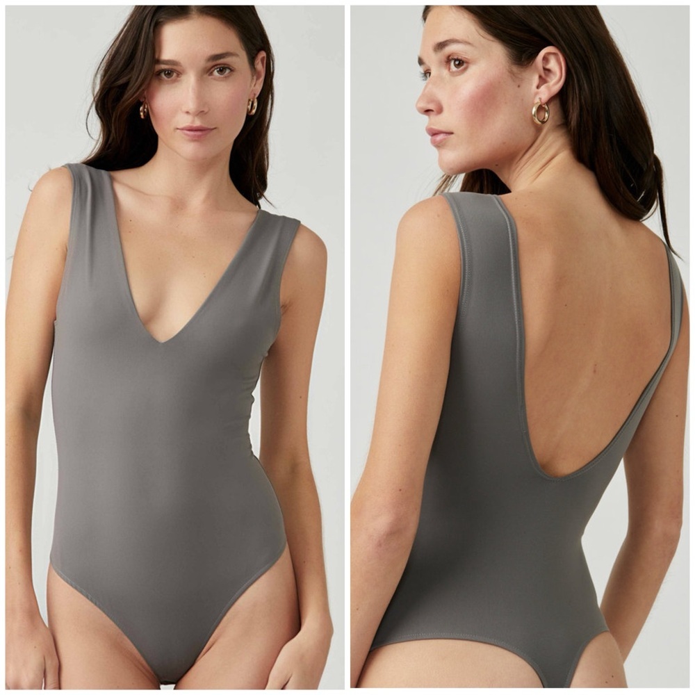 Free People Keep It Sleek Bodysuit in Charcoal Size L